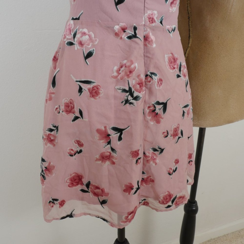 Tiger Mist Pink Velvet Roses Floral Tie Shoulder Strings SZ Small Mini Dress NWT - Picture 12 of 13